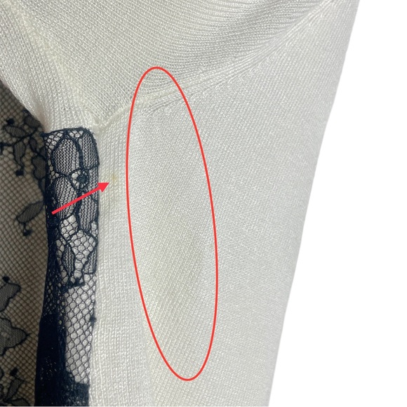 WHITE HOUSE BLACK MARKET Studded Floral Lace Overlay Ivory Thin Knit Sweater Top - Picture 10 of 13